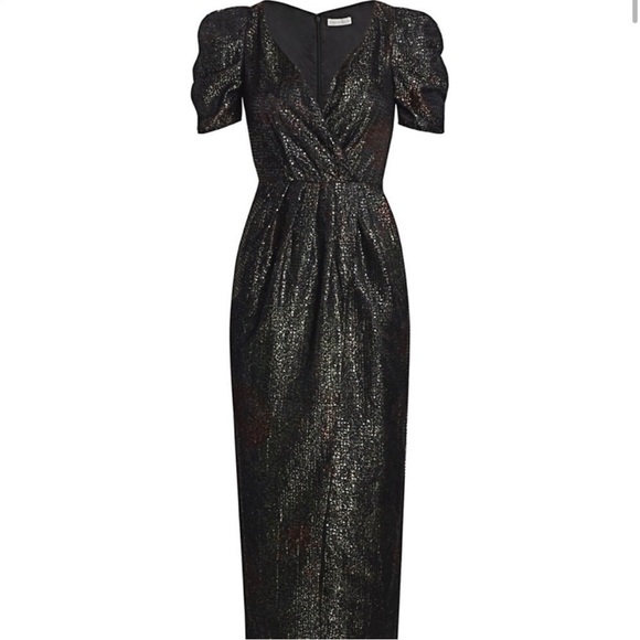 COPY - ML Monique Lhuillier - Printed Sequin Puff-Sleeve Gown - Picture 1 of 9
